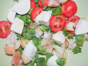 Tomato mozzarella cheese and bread salad vegetarian food