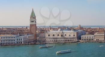 Wide panoramic view of the city of Venice, including Piazza San Marco (meaning St Mark Square) in Venice, Italy