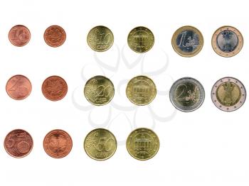Full range of Euro coins currency of the European Union
