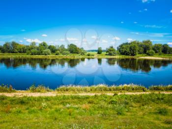 View of river Elbe in Dessau, Germany - Toy tilt shift selective focus