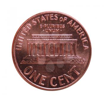 Dollar (USD) coin, currency of United States (USA) - One cent isolated over white background