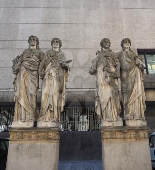 Karyatiden (meaning Caryatids) in front of the Kunsthalle (Art Gallery) by Leo Muesch unveiled in1879 in Duesseldorf, Germany
