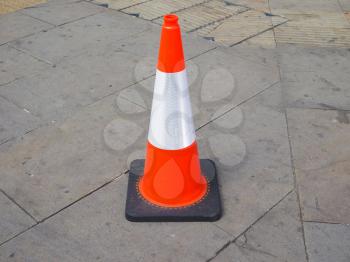 Orange and white traffic cone for roadworks