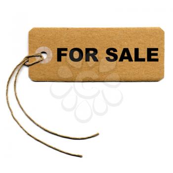 Price tag with string isolated over white