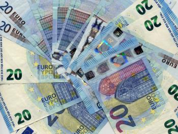 20 euro note money (EUR), currency of European Union useful as a background