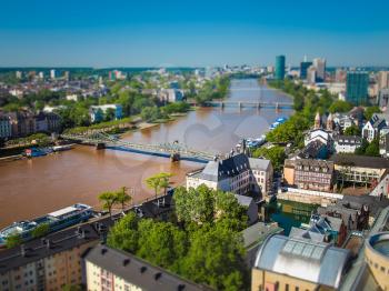 Aerial view of the city of Frankfurt am Main in Germany - Toy tilt shift selective focus