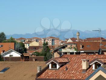 Roofscape skyline of the city of Settimo Torinese, Turin, Italy
