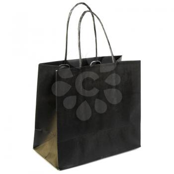 Black paper bag shopper isolated on white background