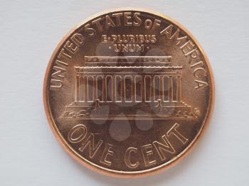 1 cent coin money (USD), currency of United States