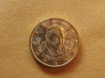 50 cents money (EUR), currency of European Union, commemorative coin showing Pope Benedictus XVI