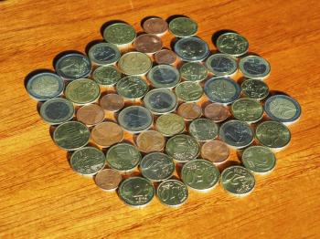Euro coins money (EUR), currency of European Union on wooden desk