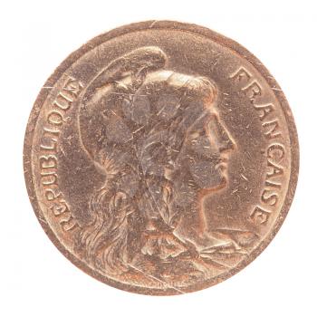 Ancient French coin from France isolated over white