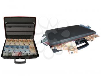 Suitcase with Euro bank notes money (European Union currency)