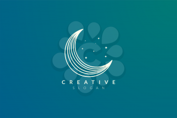 Vector design of a crescent moon with bright golden minimalist and modern stars.