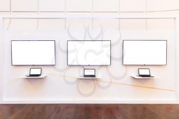 Blank mockup display with laptops at the event