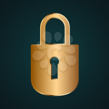 Key lock icon vector logo. Gold metal with dark background