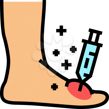 syringe treatment foot gout color icon vector. syringe treatment foot gout sign. isolated symbol illustration