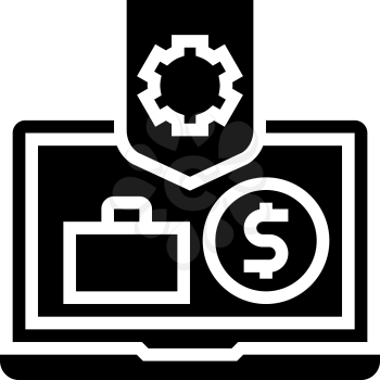 business laptop protect process glyph icon vector. business laptop protect process sign. isolated contour symbol black illustration