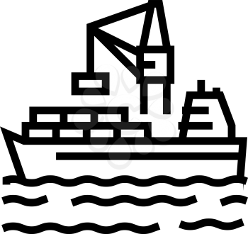 containers loading on ship in port line icon vector. containers loading on ship in port sign. isolated contour symbol black illustration