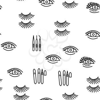 Eyelashes Extension Vector Seamless Pattern Thin Line Illustration