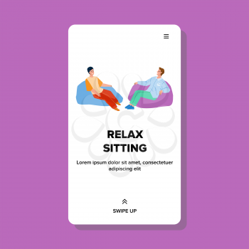 Relax Sitting Enjoying Young Boys Together Vector. Men Relax Sitting On Softness Comfortable Armchair Pillows. Characters Comfort Relaxation Leisure Time Web Flat Cartoon Illustration