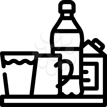 water and milk, tea and juice drinks on tray line icon vector. water and milk, tea and juice drinks on tray sign. isolated contour symbol black illustration