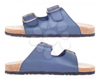 Royalty Free Photo of Blue Leather and Cork Slippers