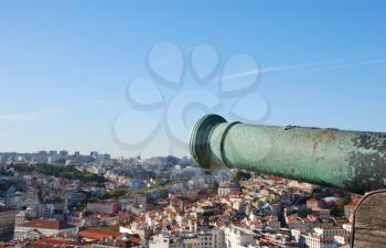 Royalty Free Photo of an Iron Cannon Protecting the Capital of Portugal, Lisbon