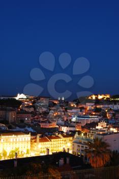 Royalty Free Photo of a Nightscape View of Lisbon (Castle of Sao Jorge, Cathedral and Pantheon)