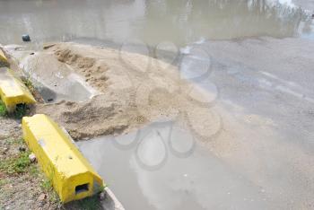 Royalty Free Photo of a Flooded Road Construction Site