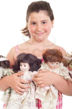 Royalty Free Clipart Image of a Girl Holding Dolls
