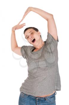 Royalty Free Photo of a Woman Yawning and Stretching 
