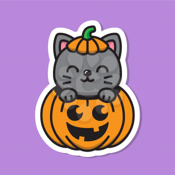 Royalty-Free clipart illustration of a kitten inside of a pumpkin