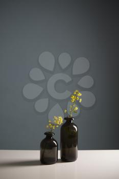 Small flowers in vases on a table