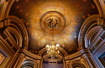 PARIS, FRANCE, MARCH 14, 2017 : interiors, frescoes and architectural details of the palais Garnier, Opera of Paris, march 14, 2017 in Paris, France.