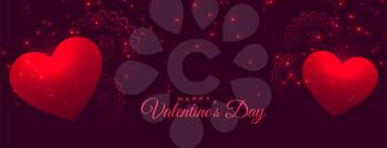 beautiful valentines day hearts sparkling banner design