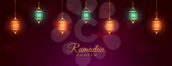 elegant ramadan kareem banner with glowing islamic lanterns