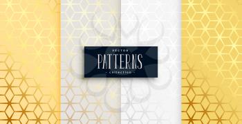 golden geometric hexagonal pattern set of four