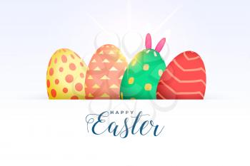 happy easter colorful eggs greeting with bunny rabbit ears