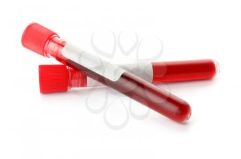 Test tubes with blood samples on white background�