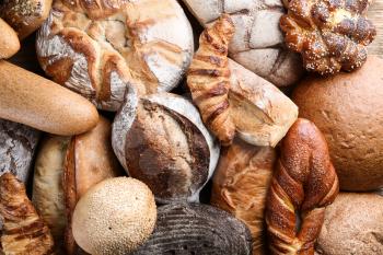 Freshly baked bread products as background�