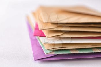 Mail envelopes on white background, closeup�