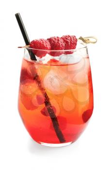 Fresh summer cocktail in glass on white background�