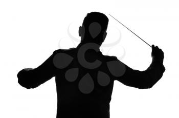 Silhouette of male orchestral conductor on white background�