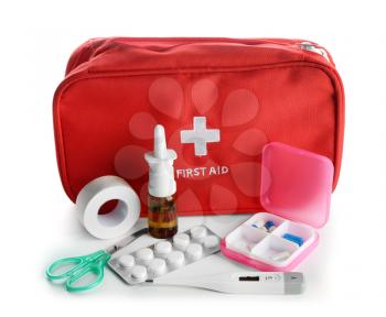 First aid kit on white background�