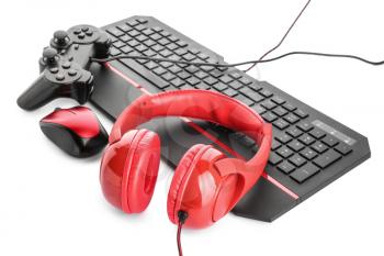 Modern gaming accessories on white background�