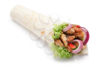 Tasty doner kebab on white background�
