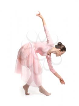 Beautiful young ballerina on white background�