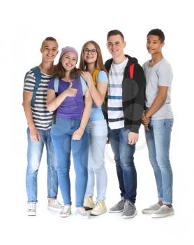Group of teenagers on white background�