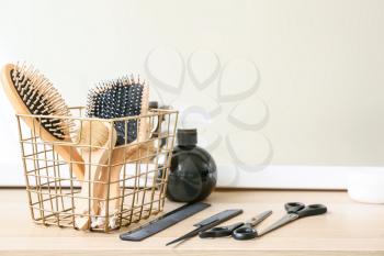 Hairdresser's tools on table in salon�